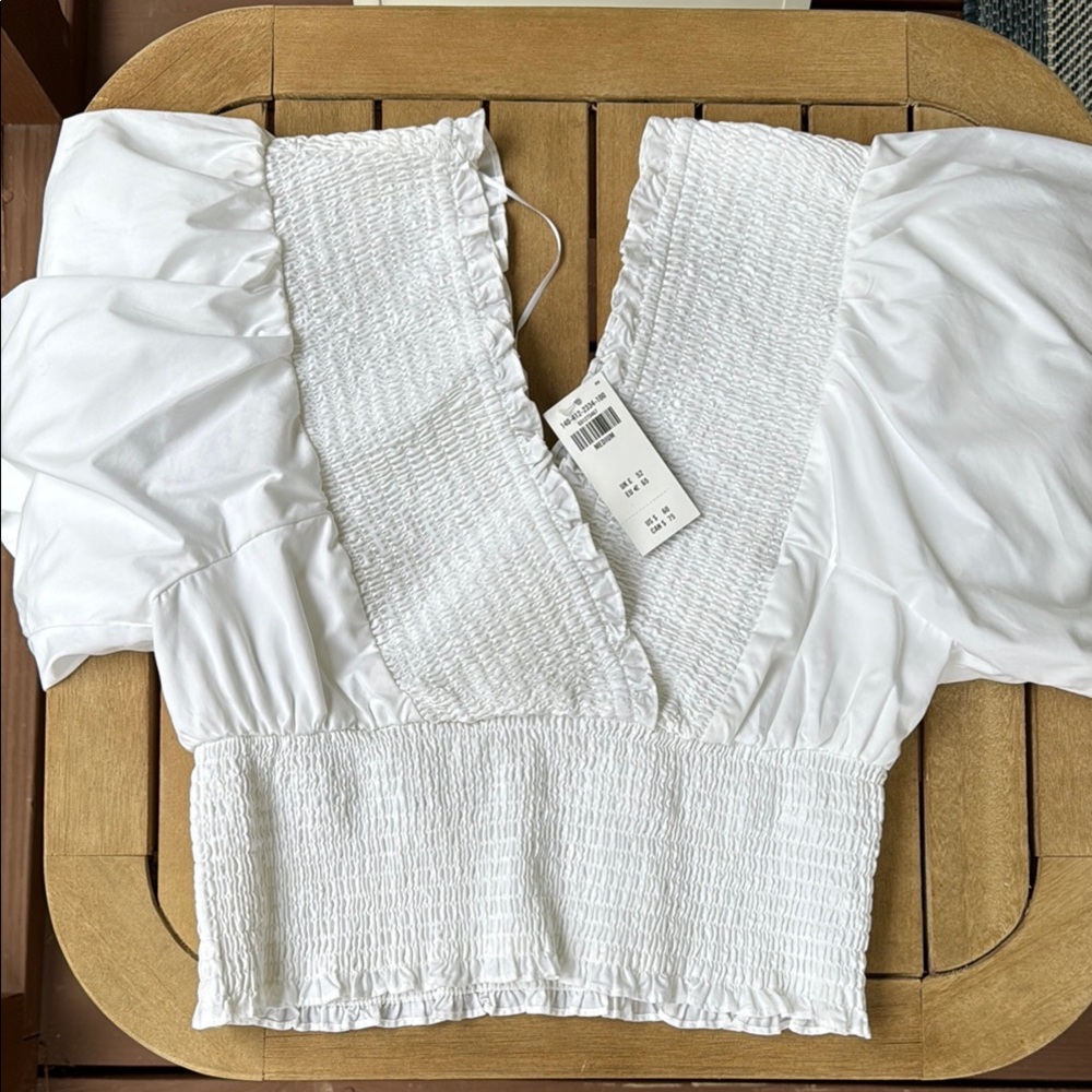 Abercrombie & Fitch White Puff Sleeve Smocked Blouse